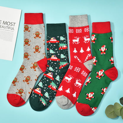 HSELL Mens Fun Patterned Dress Socks Funny Novelty Crazy Design Cotton Socks Gift for Men (4 Pairs - Christmas)