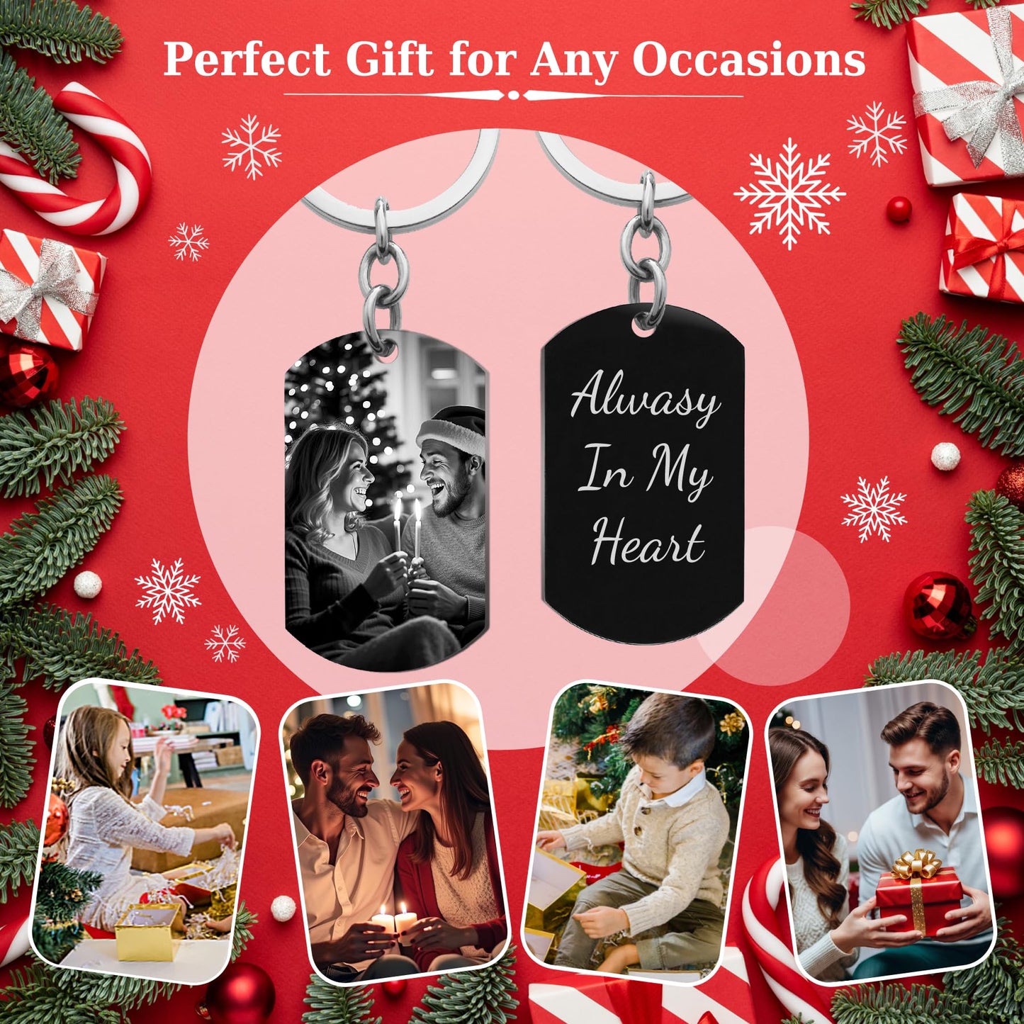 Queenberry Custom Keychain with Picture Date Personalized Photo Key chain Christmas Gift for Men Boyfriend Handmade - Blue