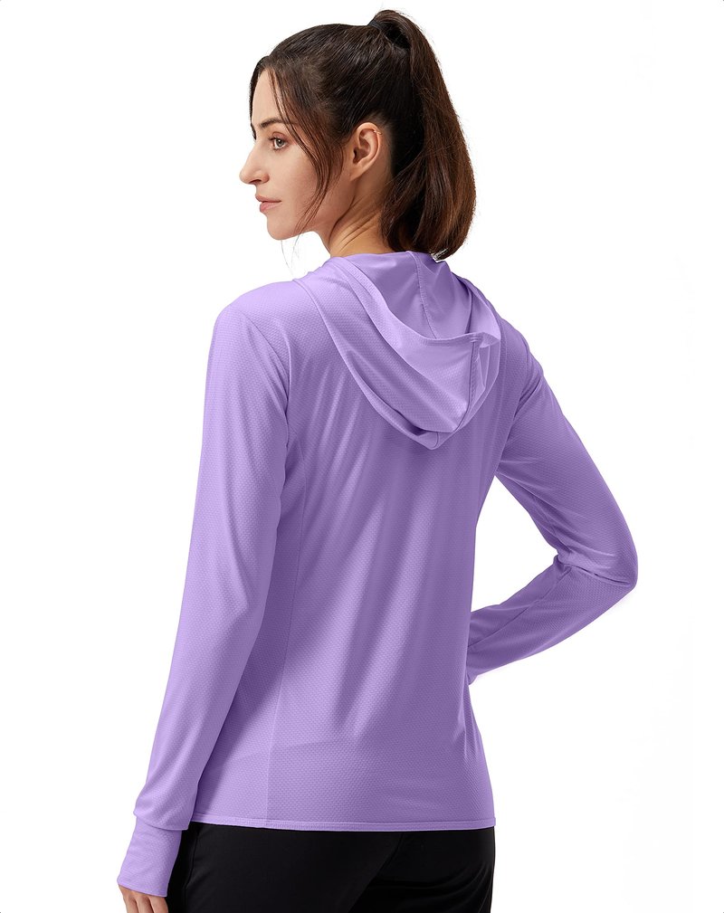 Soothfeel Women's UPF 50+ Sun Protection Hoodie Jacket Lightweight Long Sleeve Sun Shirt for Women with Pocket Hiking Outdoor Purple 3XL