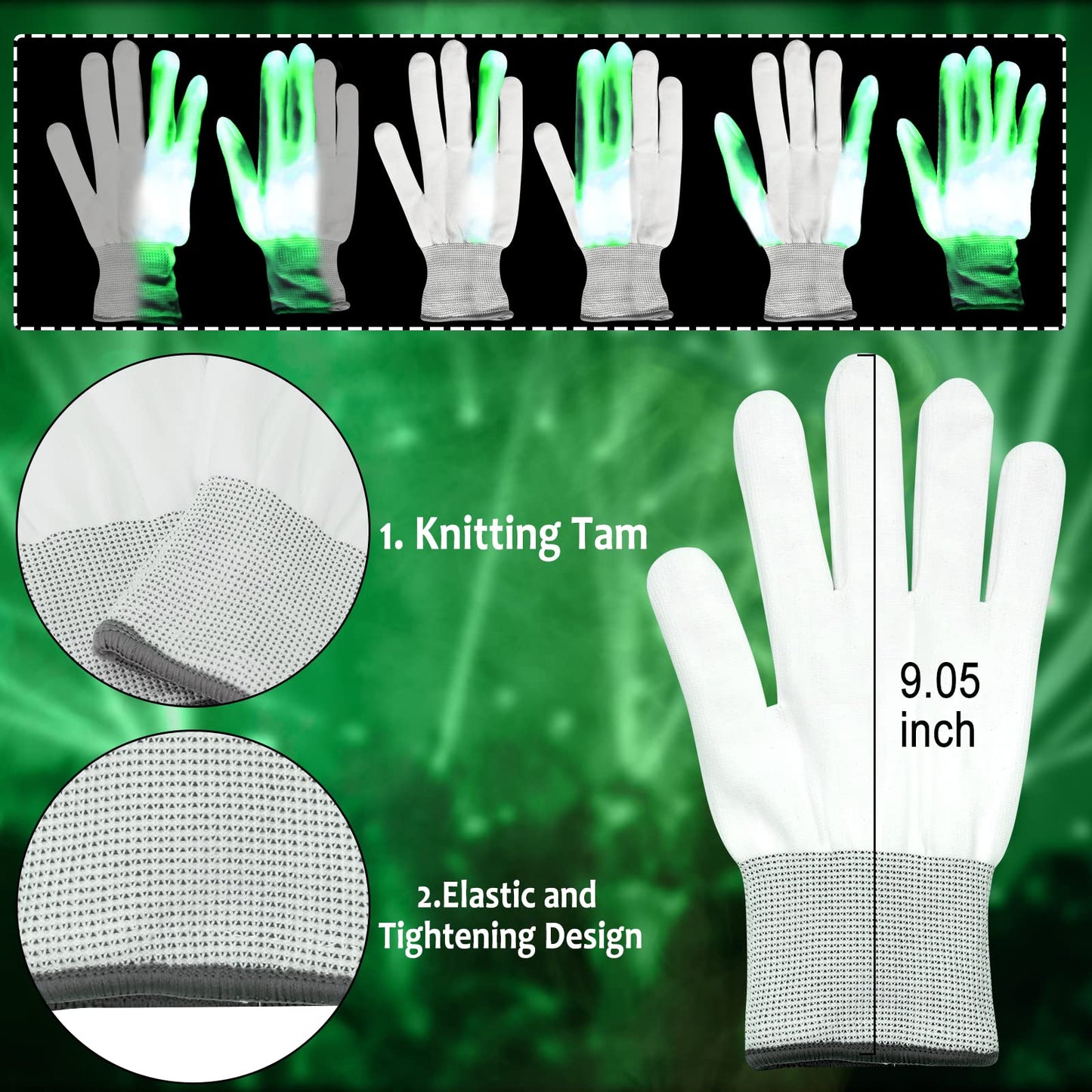 Max Fun Halloween Mask Glowing Gloves for Halloween Costume Cosplay Party Led Light Up Scary Masks for Halloween Party (Green)