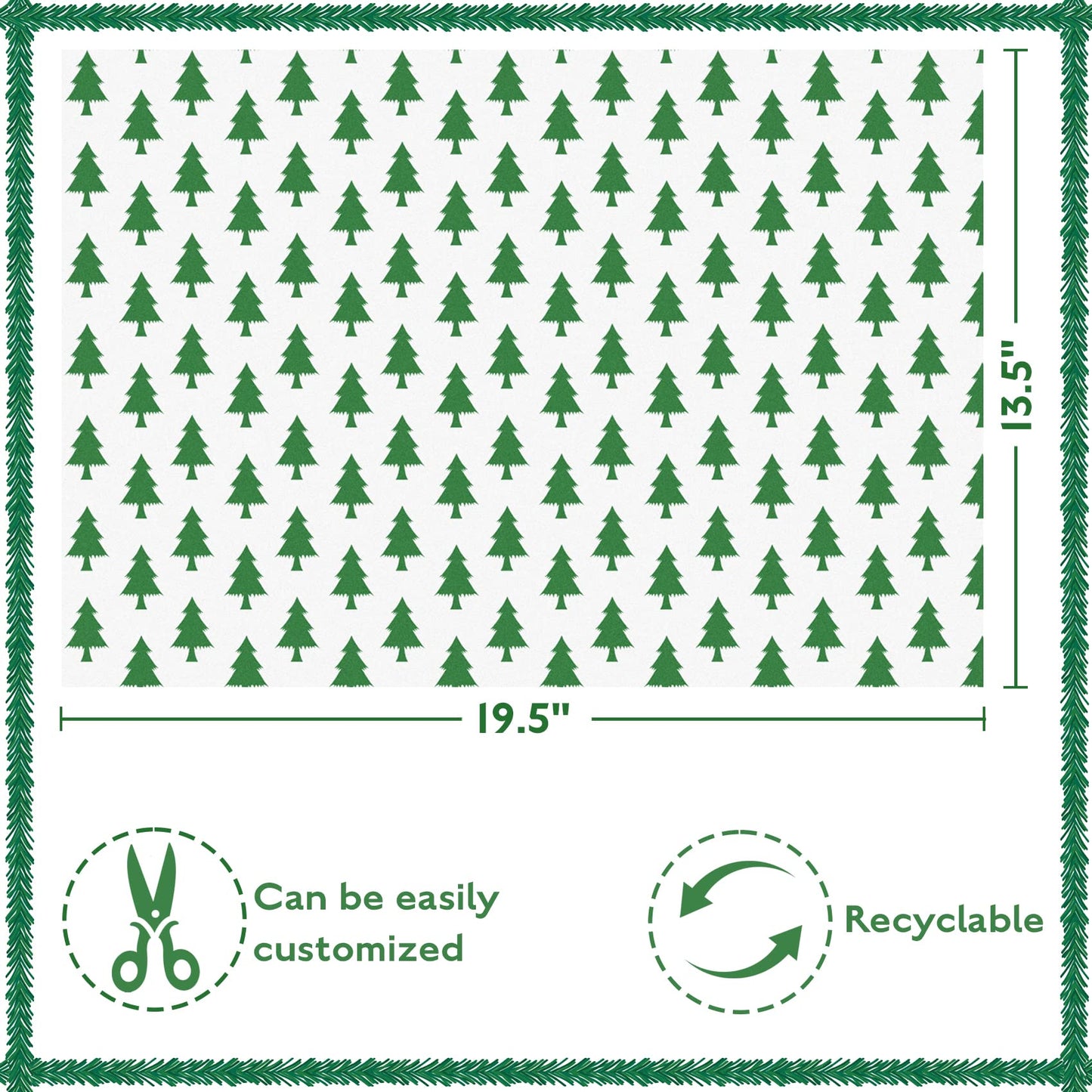 Blisstime Christmas Tissue Paper Gift Wrapping Paper, 120 Sheets, 13.5" X 19.5", White, Red, Green, Red Stripe, Christmas Trees Design