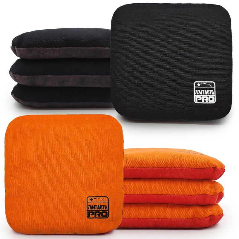 Timtaoth Dual Sided Corn Hole Bags Professional Cornhole Bags Set of 8 Regulation Size Weight Pro Corn Hole Bean Bags Slick and Stick,Black and Orange