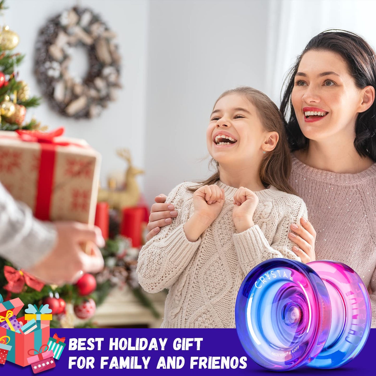 MAGICYOYO Responsive Yoyo for Kids K2 Crystal Pink Purple, Dual Purpose Beginner, Trick Professional Ball with Unresponsive Bearing Kit + 12 Strings Case (MGYOYOK2CPP)
