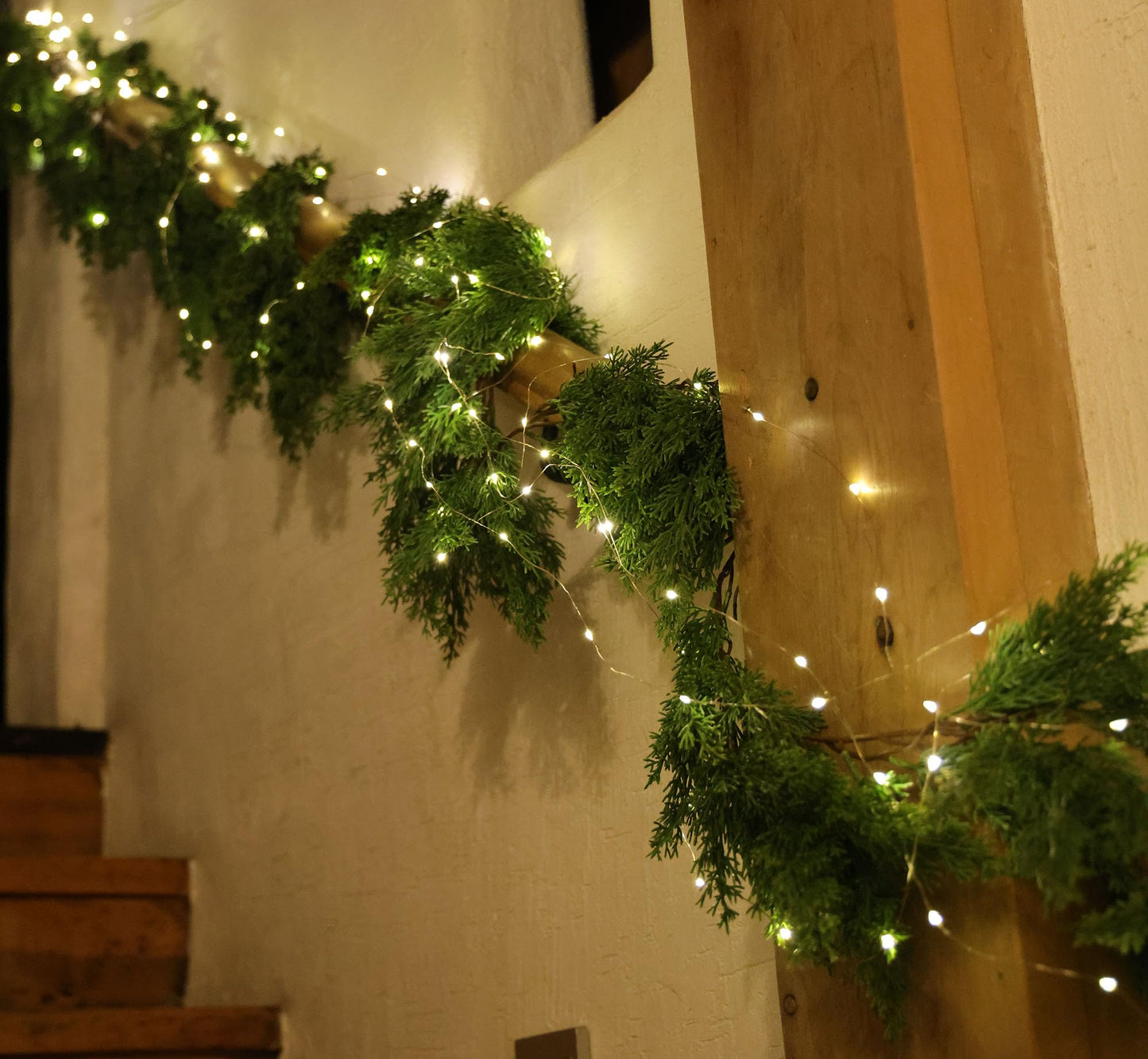 6FT PARTY JOY Seasonal Artificial Christmas Garland with LED String Lights Pine Needle Cypress Garland for Holiday Winter Indoor Outdoor Decor