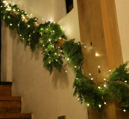 6FT PARTY JOY Seasonal Artificial Christmas Garland with LED String Lights Pine Needle Cypress Garland for Holiday Winter Indoor Outdoor Decor