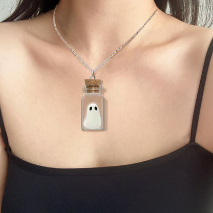 TKHLT Ghost Necklace, (Blue) The Adopt A Ghost in A Bottle Pendant Necklace Halloween Jewelry for Women and Men