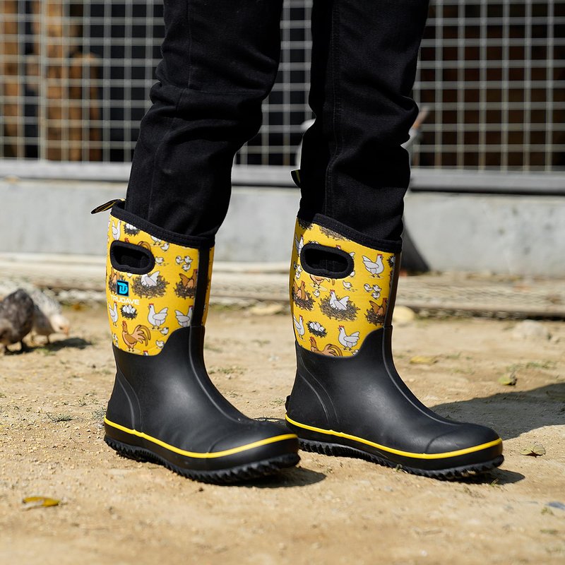 Trudave Rubber Boots for Women, Mid Calf Rain Boots, Womens Waterproof Boots, Neoprene Insulated Outdoor Work Mud Boots for Hunting Farming Gardening Fishing, Chicken, Size 6
