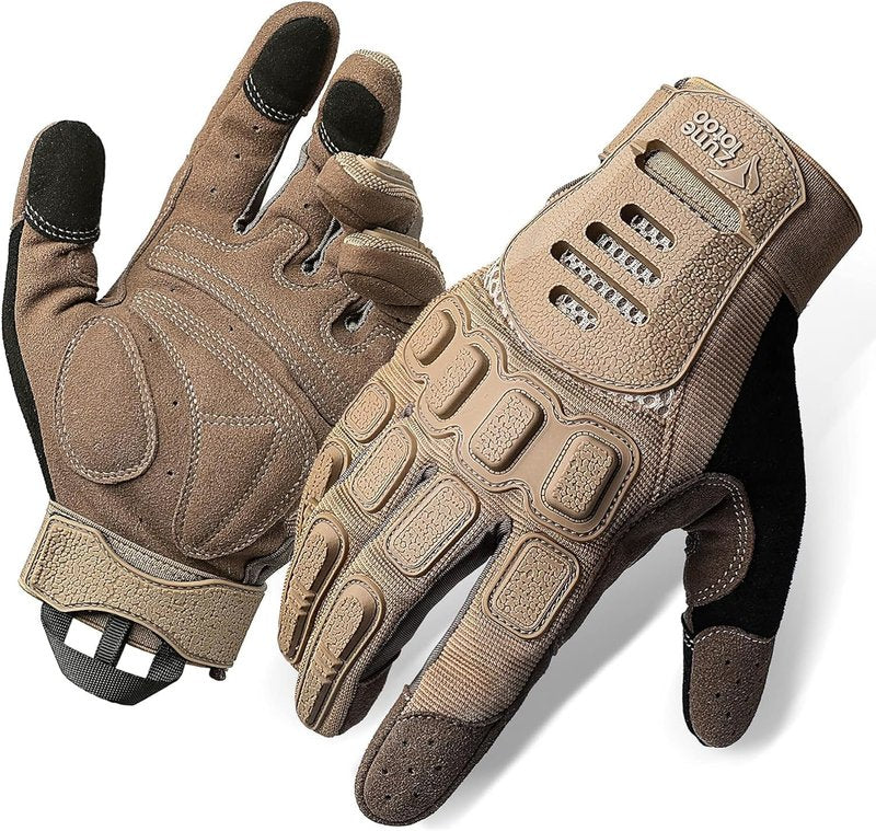 ZUNE LOTOO Tactical Gloves for Men, Touchscreen Motorcycle Gloves with Finger Impact Protection, Tan Palm Padded Safety Work Gloves for Paintball Airsoft Range Tac Female Women(XLarge)
