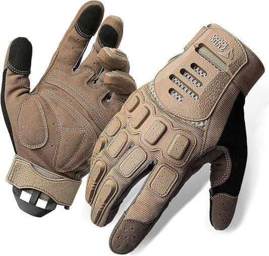 ZUNE LOTOO Tactical Gloves for Men, Touchscreen Motorcycle Gloves with Finger Impact Protection, Tan Palm Padded Safety Work Gloves for Paintball Airsoft Range Tac Female Women(XLarge)