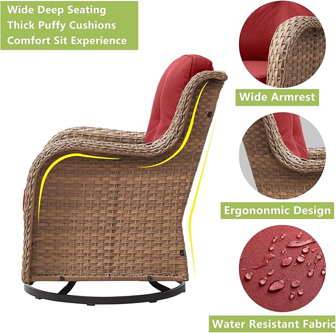 Rilyson Patio Chairs Wicker Outdoor Chair - 4 Piece Rattan Swivel Rocking Chairs Set Patio Glider Rocker Chair for Porch Deck Garden Backyard(Yellow/Red)