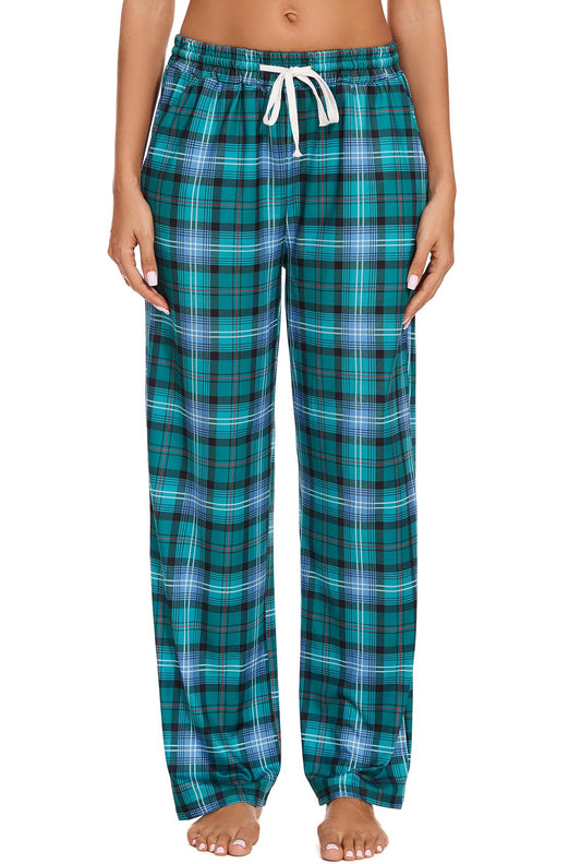 Kabento Womens Pajama Pants Plaid Sleep Lounge Pj Bottoms With Pockets, Green, Large