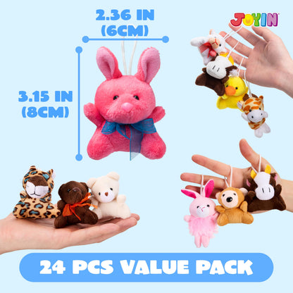 JOYIN 24 Pack Mini Animal Plush Toy Assortment (24 Units 3" Each), Animals Keychain Decoration for Kids, Small Stuffed Animal Bulk for Kids, Carnival Prizes, School Gifts, Christmas Goodie Bags