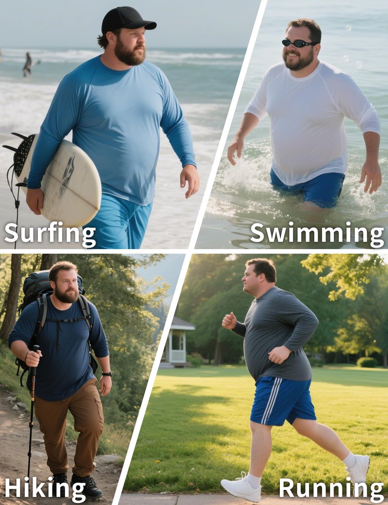 Mens Big and Tall Long Sleeve Swim Shirt Sun Protection UPF 50+ Rash Gard Quick Dry T-Shirt Black