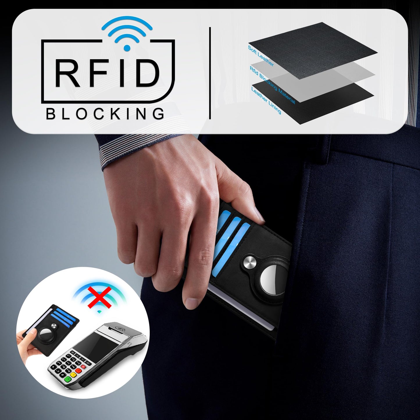 Hawanik Slim Minimalist Front Pocket Air Tag Wallet, RFID Blocking Card Holder Wallet with Airtag Holder