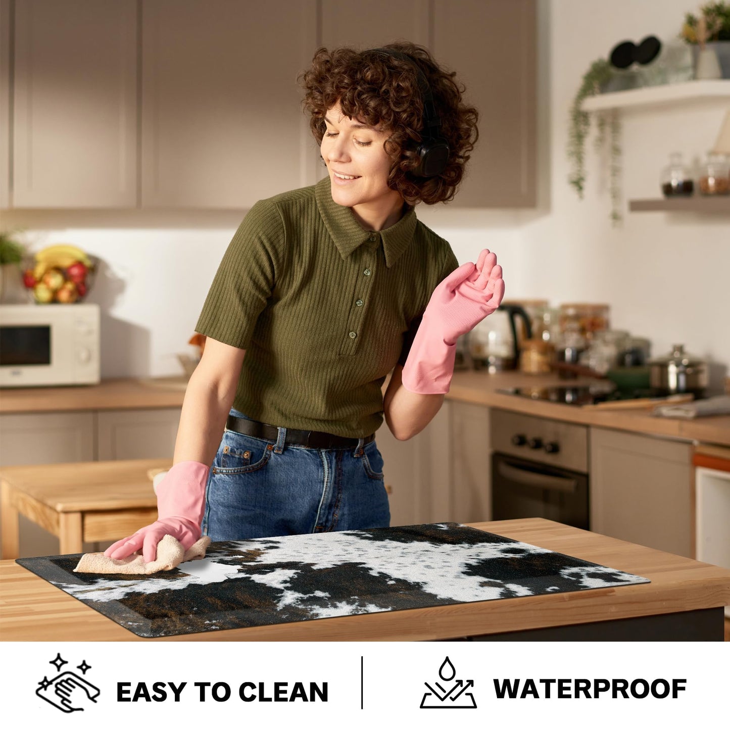 Tyrot Cowhide Kitchen Mat Cushioned Anti Fatigue - 1/2 Inch Thick Western Cow Kitchen Mats for Floor, Non Slip PVC Waterproof Standing Desk Ergonomic Comfort Rugs for Sink, Office, Laundry, 17.3x47