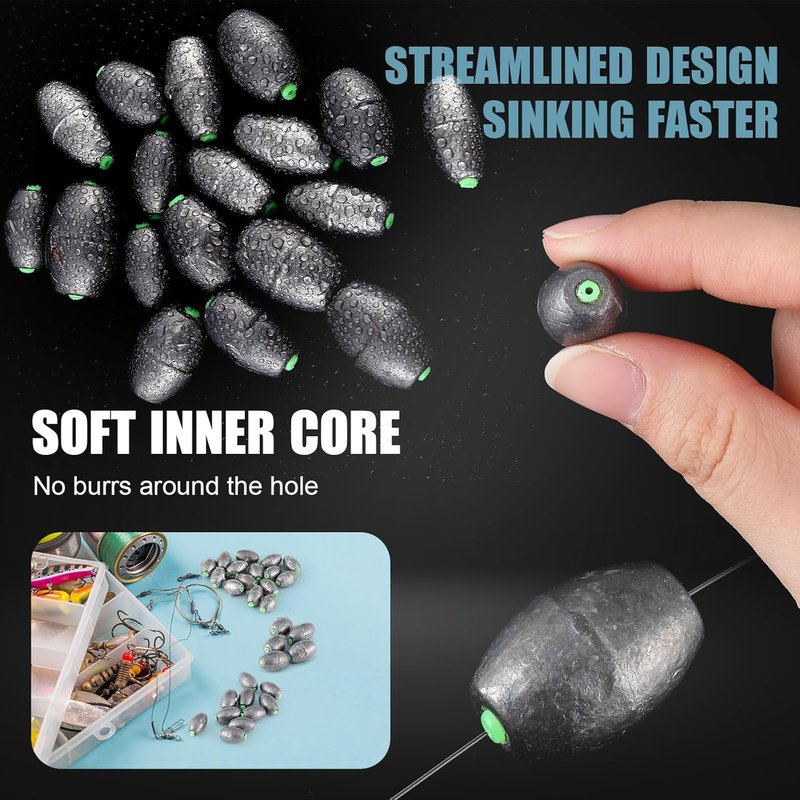Fishing Sinkers Kit - Removable Oval Shape for Bass & Worm Tackle | Saltwater & Freshwater