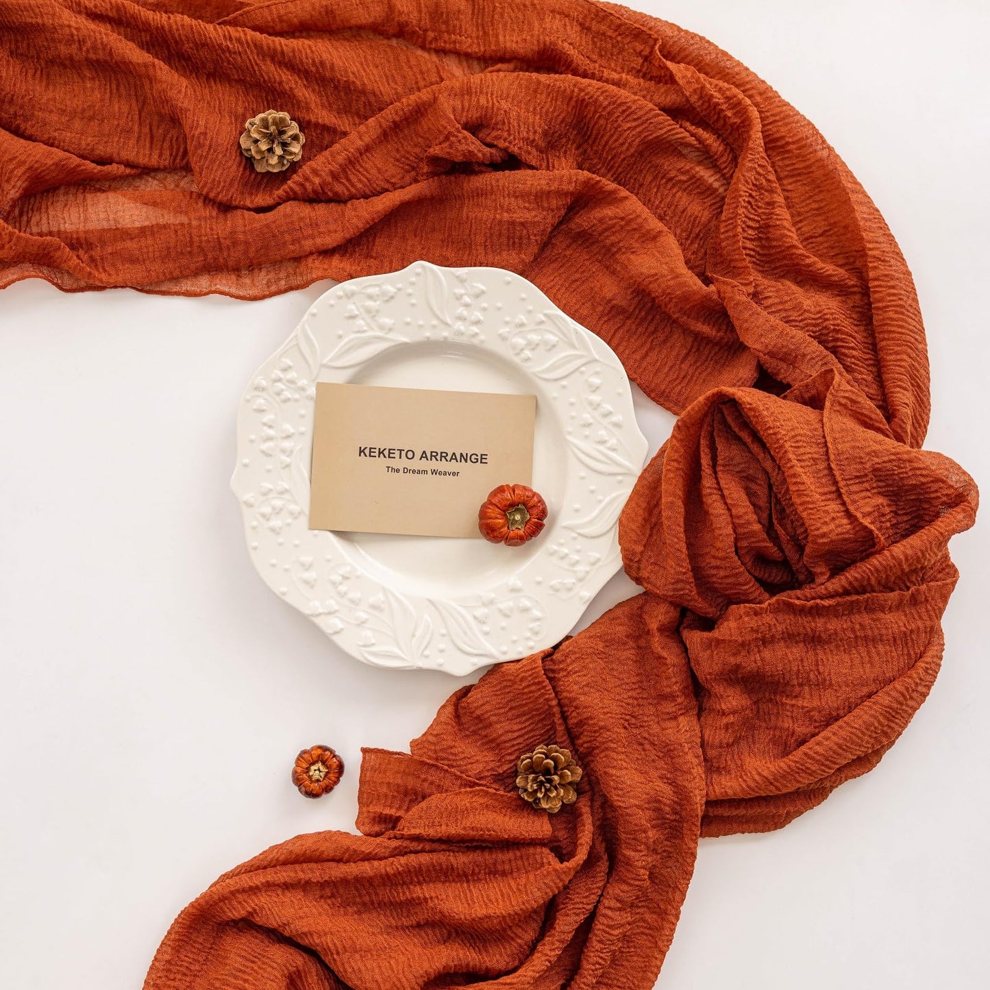 Keketo Fall Table Runner Terracotta Rust Gauze 120 Inch 10 FT Rustic Burnt Orange Cheese Cloth for Wedding Baby Bridal Shower Party Centerpiece Sheer Thanksgiving Fall Decorations for Home