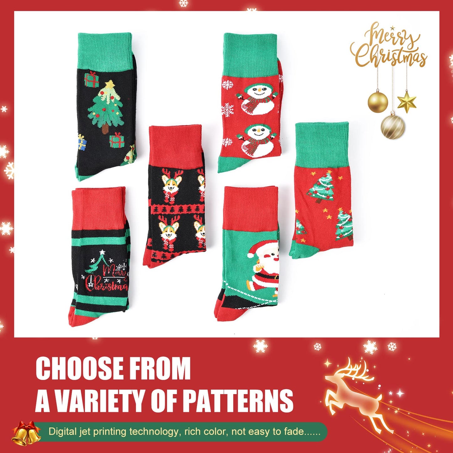 Moonlight Manor Christmas Socks For Men, 6 Pack Mens Christmas Socks, Xmas Crew Socks US Size 6-13