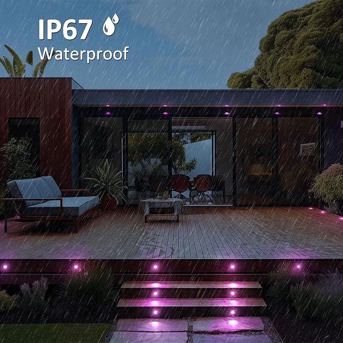 INDARUN RGB Deck Lighting φ1.22 Deck Lights Outdoor Waterproof, 12V Low Voltage Deck Lights with Remote, Smart Deck Stair Step Light Work with Google Alexa, Landscape Lighting for Floor Pathway Patio