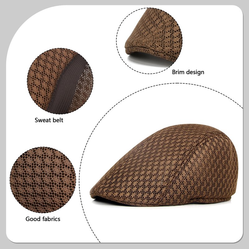 Xinveen 2 Pack Men's Mesh Cap Breathable Summer Newsboy Hat Beret Ivy Cap Irish Hiking Fisherman Hats