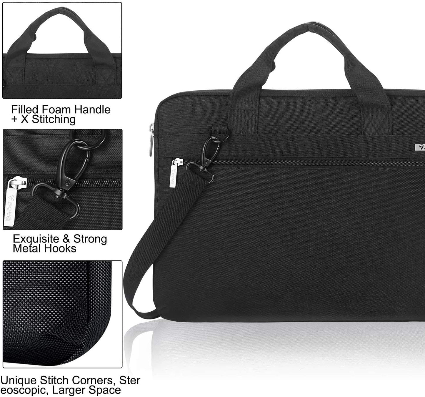 Voova Laptop Bag 15.6 Inch, Waterproof Computer Case Sleeve for MacBook Air 15 M2, MacBook Pro 15/16, 15-16” HP Dell Lenovo Laptop, Slim Briefcase Messenger Bag with Shoulder Strap, Men Women,Black