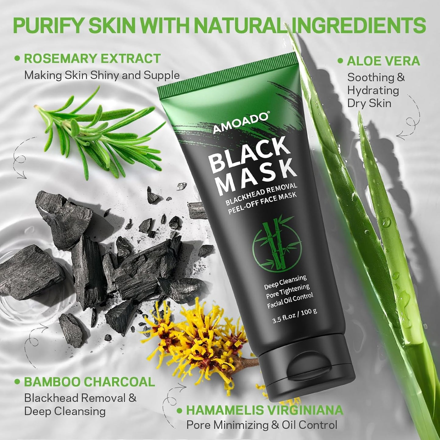 Blackhead Remover Mask, Charcoal Peel Off Face Mask Kit, (100g) Deep Pore Cleans,Oil Control, Blackheads Removal Peel Off Black Mask for Men & Women – Includes Brush,Extractor Tool