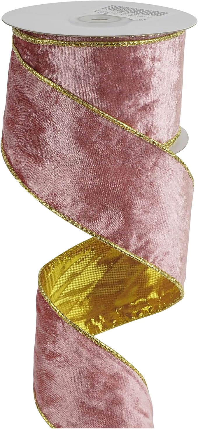 MEEDEE Pink and Gold Velvet Ribbon 2.5 inch Thick Velvet Wired Edge 10 Yards Two Tone Ribbon for Christmas Tree, Gift Wrapping, Wreaths, Large Bows, Crafts Supply