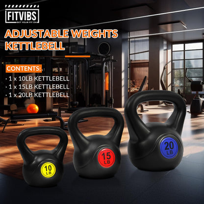 Fitvids Wide Grip 3-Piece Kettlebell Exercise Fitness Weight Set, Include 5 lbs, 10 lbs, 15 lbs and 20 lbs, Set of 3 or Set of 4