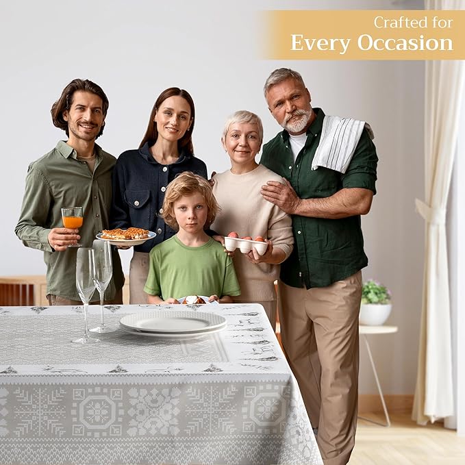 Maison d' Hermine Table Cloth Rectangle Table 100% Cotton 60 x 90 Inches Fall Tablecloth Reusable Everyday Use for Thanksgiving Christmas Decorations Dining Farmhouse Party (Cozy Christmas)