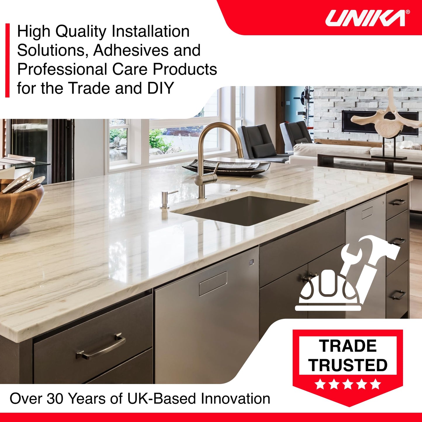 UNIKA Granite and Quartz Worktop Cleaner Spray 500ml – Daily Non-Abrasive Surface Cleaner for Kitchen, Marble, Natural Stone – Biodegradable & High Gloss Finish