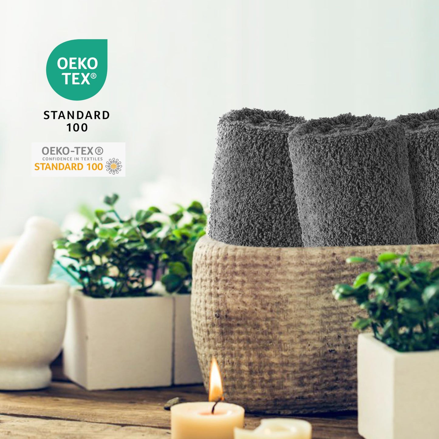SweetNeedle 6 Piece Towel Set - 2 Bath Towels, 2 Hand Towels and 2 Washcloths Cotton Daily Use Hotel Spa Quality Soft Highly Absorbent Quick Dry Light Weight (Charcoal Grey)