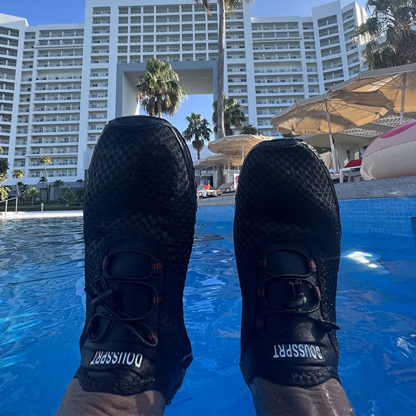 DOUSSPRT Men's Water Shoes Quick Drying Sports Aqua Shoes AllBlack Size 7