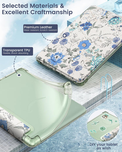 MoKo Case for 6" Kindle (11th Generation-2024/2022 Release), Ultra Clear Soft Flexible Transparent TPU Back Cover Light Shell with Auto Wake/Sleep for Kindle 11th Generation 2024, White Blue Floral