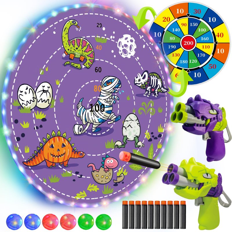 2 in 1 29" Large LED Dart Board for Kids, Kids Dart Board with LED Sticky Balls for Boy Toys, Indoor & Outdoor Sport Fun Party Kids Toys Games,Birthday Gifts for 4-12 Year Old Boys&Girls（Dinosaur ）
