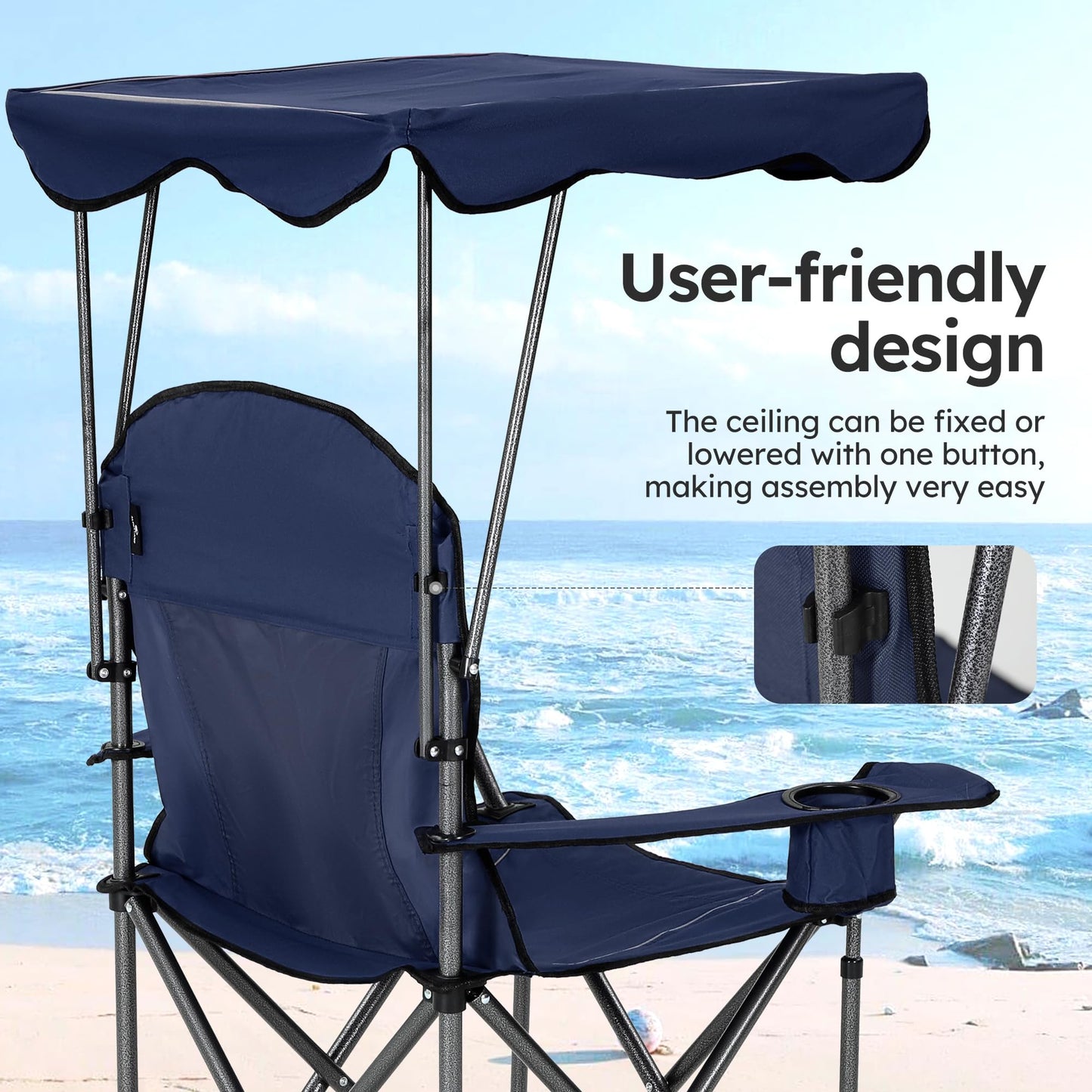ALPHA CAMP Camp Chairs with Shade Canopy Chair Folding Camping Recliner Support 350 LBS - Navy Blue