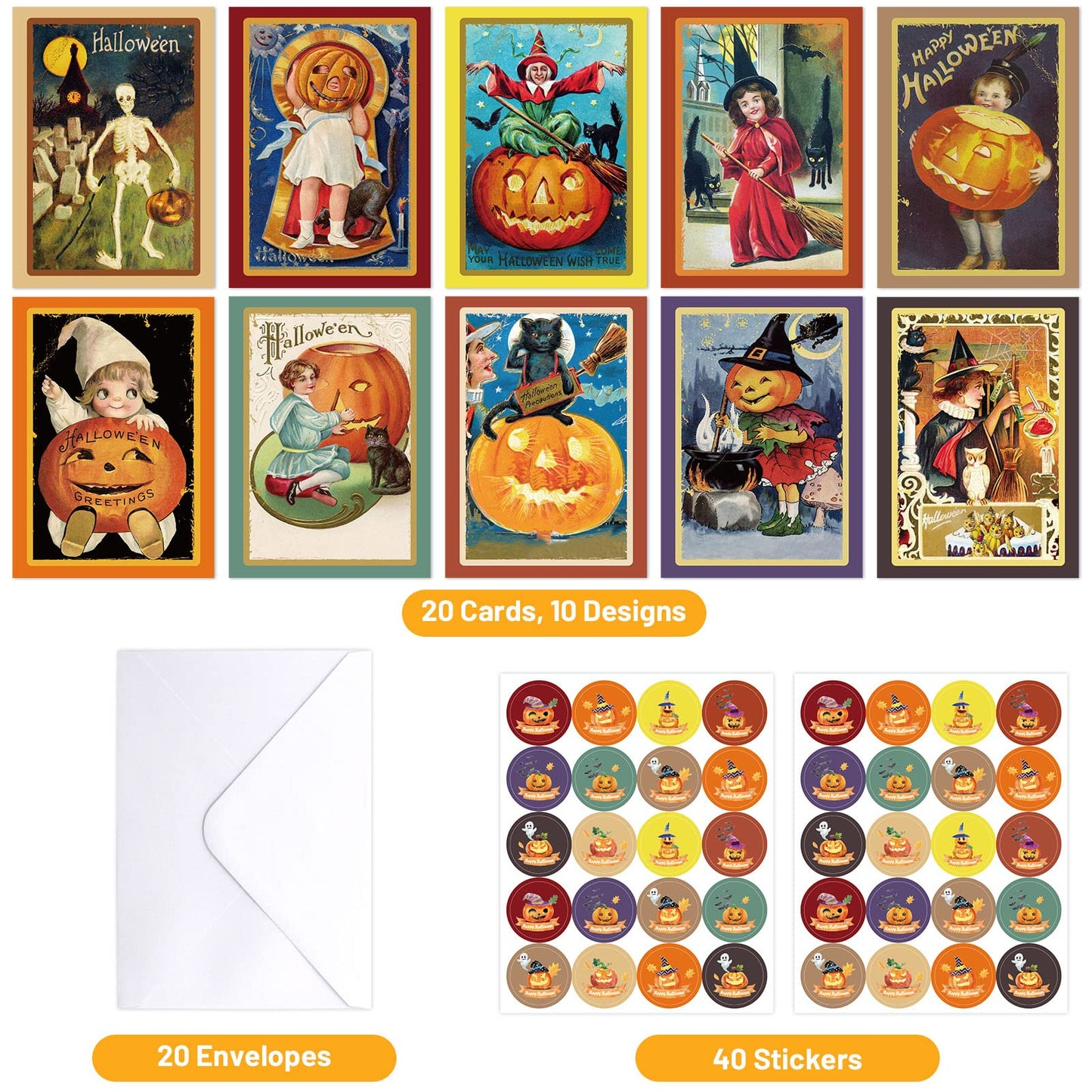 ceiba tree Halloween Cards 20 Pcs Retro Greeting Card Assorted Blank Notes Cards with Envelopes for Classroom Home Office Business