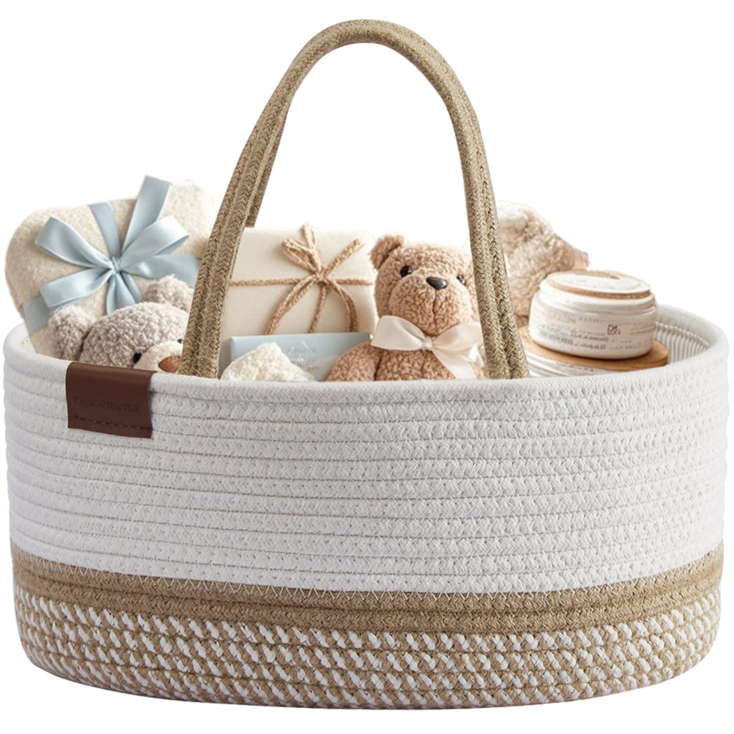 DECOMOMO Baby Caddy Organizer, Diaper Caddy Basket, Baby Baskets for Baby Shower (Spiral Beige & White, Large)