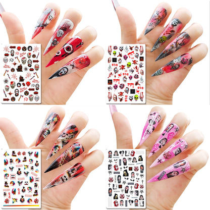 TailaiMei 12 Sheets Halloween Nail Stickers, 3D Horror Scream Scary Wound Scar Bloody Self-Adhesive Gothic Nail Art Decals for DIY Nail Decorations (Bleading Style)