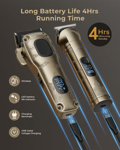 Vgrpro Hair Clippers Men Professional, Mens Clippers and Trimmers Set, USB Rechargeable Cordless Hair Clippers for Hair Cutting, Electric T-Blade Hair Trimmer for Men with Package Box (Gloden)