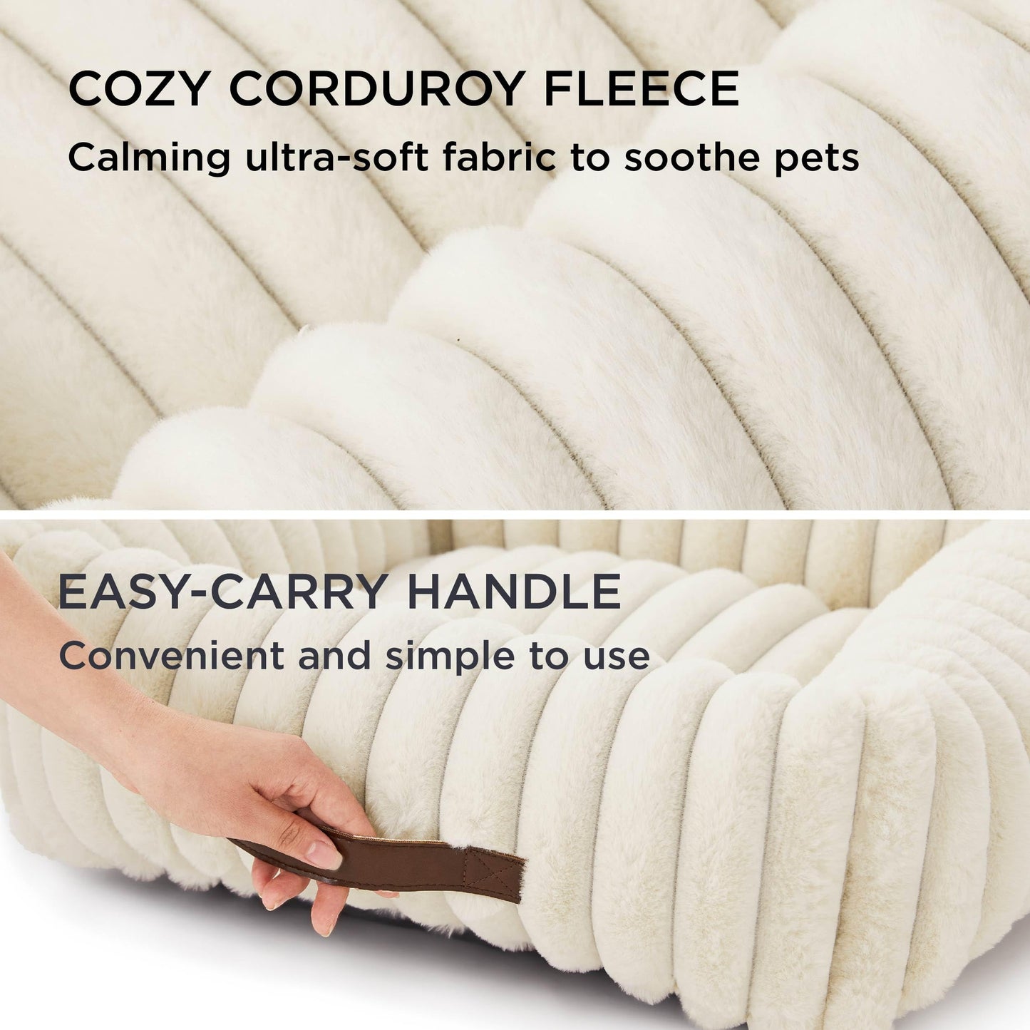 Bedsure Cute Dog Bed for Small Medium Dogs - Washable Furry Puppy Beds, Rectangle Orthopedic Corduroy Fleece Pet Beds with Removable Zipper Cover, 25x21x7inches, Cream
