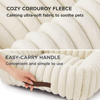 Bedsure Cute Dog Bed for Small Medium Dogs - Washable Furry Puppy Beds, Rectangle Orthopedic Corduroy Fleece Pet Beds with Removable Zipper Cover, 25x21x7inches, Cream