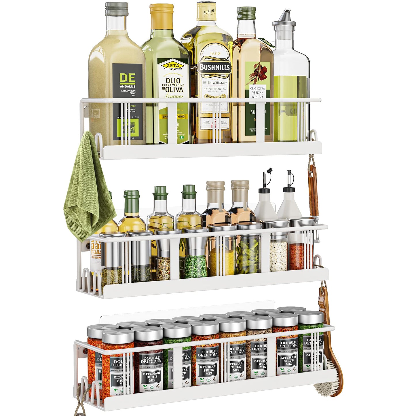 Spice Rack Wall Mounted 3 Pack, Space-Saving Spice Organizer for Spice Jars and Seasonings,Screw or Adhesive Hanging Spice Rack Organizer for Your Kitchen Cabinet,or Pantry Door