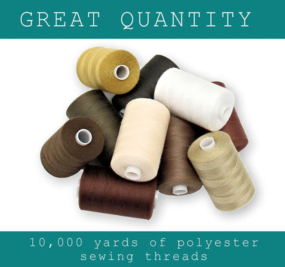 BlesSew Sewing Thread in Brown Color Tones - 10 Spools of Polyester Thread for Sewing Machine for Beginners, Hand Stitching & Quilting - 1000 yds Per Spool