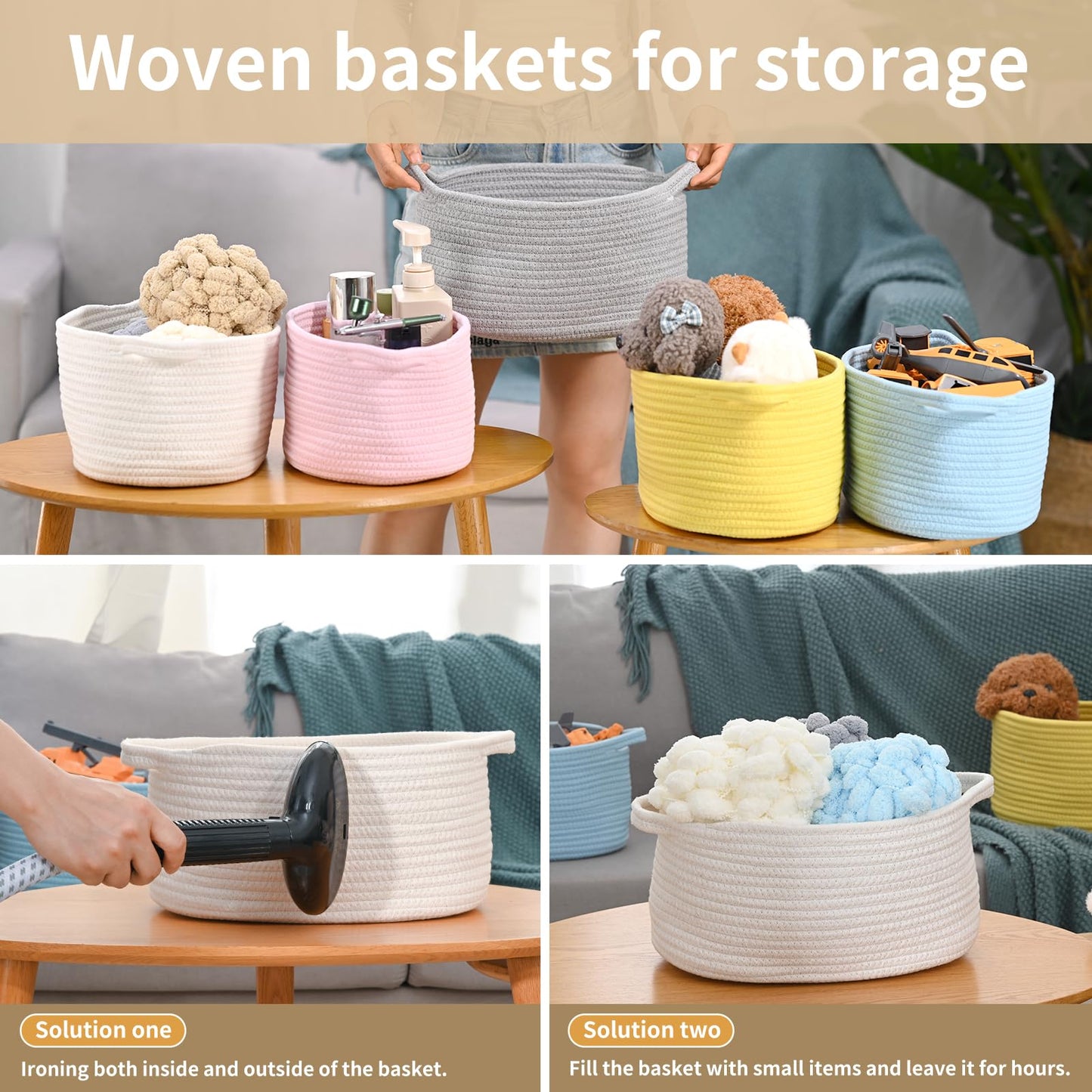 Happyiren Cute Woven Storage Basket with Handle, Baskets for Gifts Empty, Gift Baskets for Christmas Birthday Baby Shower Burr, Decorative Organizer Box for Baby Toy Pet, 13" D x 8" W x 6" H