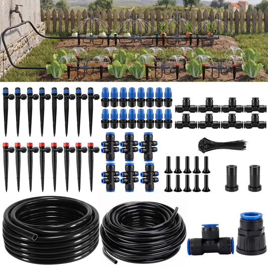 Drip Irrigation Kit – 230FT Automatic Garden Watering System with Quick-Connect 1/4" & 1/2" Fast-Lock Tubing, Adjustable Nozzles & Sprinklers for Greenhouse, Lawn, Potted Plants