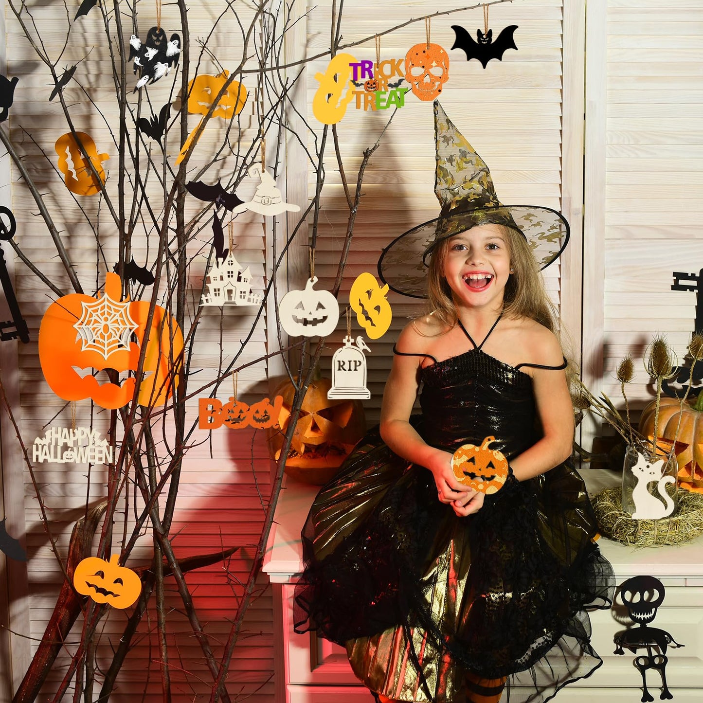 80PCS Wooden Halloween Ornaments to Paint Fall Decorations,10 Styles DIY Blank Autumn Unfinished Wood Skull Pumpkin Ghost Bat Boo Trick or Treat Halloween Cutouts Ornament for Crafts Party Hanging