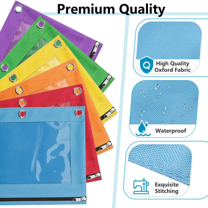 Forvencer Pencil Pouch for 3 Ring Binder, Binder Pencil Case with Smooth Zipper, Clear Window Pencil Case for Binder, Big Capacity 3 Ring Binder Pencil Bag with 3 Reinforced Grommets, Pink