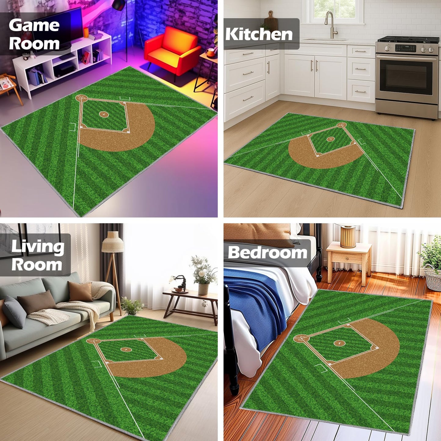 Osimiccp Baseball Rug for Bedroom 3'x5' Non Slip Sports Rug for Living Room Baseball Room Decor