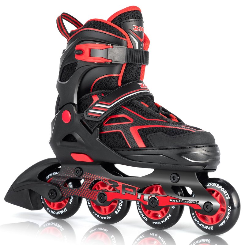 2PM SPORTS Inline Skates for Boys Kids Girls Ages 5-8 8-12 4-6 6-12 with Light Up Wheels, Adjustable Kids Roller Skates Blades for Adults Women Female Beginners Youths Red, Medium - Big Kid (1-4 US)