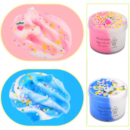 2 Pack Cloud Slime Kit with Blue Cake and Pink Charms, Scented DIY Slime Supplies for Girls and Boys, Stress Relief Toy for Kids Education, Party Favor, Gift and Birthday